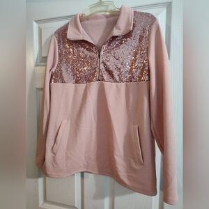Women's Med Sequin Sweater With Pockets. Excellent Condition,Pale Pink Color